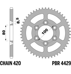 EK/PBR Kettenkit 420 SR - 11/52-124 - Standard Kettenrad Stahl für RIEJU SPIKE 50 2003