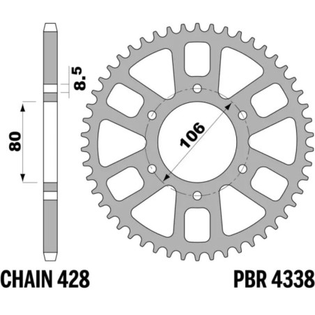 EK/PBR Kettenkit 428 DEH - 12/56-132 - Standard Kettenrad Alu für HM CRE 50, CRE 50 BAJA, CRE 50 SIX BAJA, CRE 50 SIX DERAPAGE