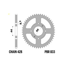 EK/PBR Kettenkit 428DEH 12/44/126 - standard Kettenrad Stahl für YAMAHA DT 50 2000