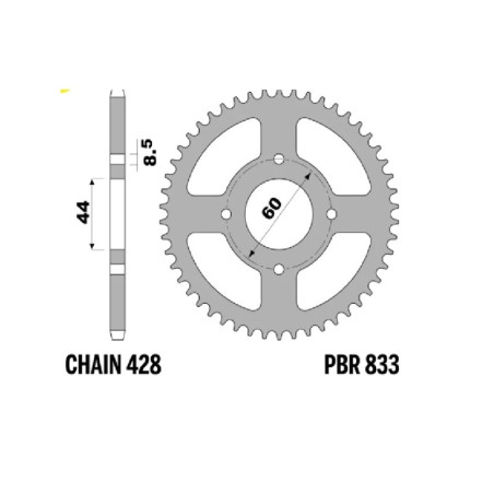 Kit de cadena EK/PBR 428DEH 12/44/126 - corona Standard para YAMAHA DT 50 de 2000