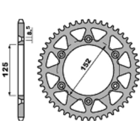 Kit chaîne EK/PBR 520 SRX2 - 13/50-114 - Couronne alu standard pour BETA RR 125, RR 125 2T RACE, RR 125 2T X-PRO, RR 350, RR 400