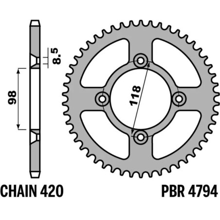 EK/PBR Kettenkit 420SH 14/48-112 - standard Kettenrad für GAS GAS MC 65, HUSQVARNA TC 65 und KTM SX 65 2025-2027