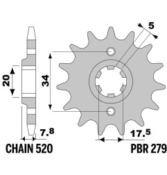 Kit chaîne JT/PBR 520X1R3 13/48 standard - couronne standard pour HONDA XR 250 de 1988 à 1989