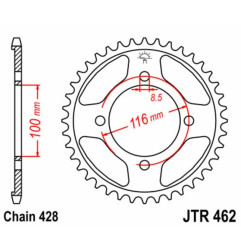 Kit chaîne JT 428HDR 14/50 renforcée - couronne standard pour KAWASAKI KX 80, KX 85 de 1988 à 2021