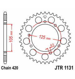 JT Kettenkit 420 HDR - 11/60-132 - Standard Kettenrad Stahl für YAMAHA DT 50 X SUPERMOTARD 2007
