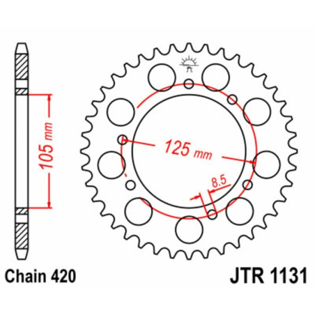 JT Kettenkit 420 HDR - 11/60-132 - Standard Kettenrad Stahl für YAMAHA DT 50 X SUPERMOTARD 2007