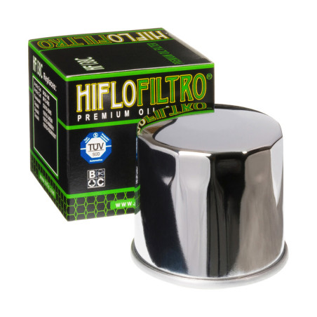 Filtro de aceite HIFLOFILTRO cromo para SUZUKI DL 650 V-STROM ABS, ARCTIC CAT 500 4WD AUTO TRANS. y KYMCO MAXXER 450