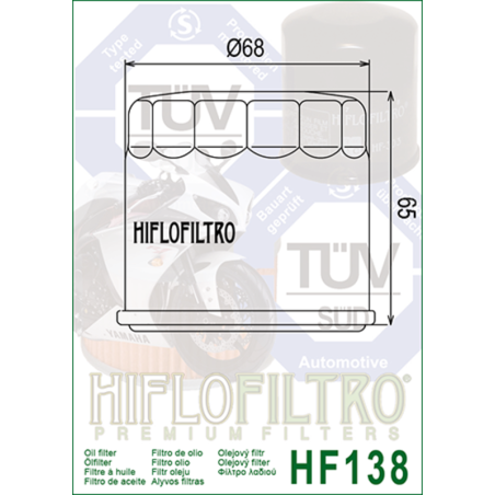 Filtro de aceite HIFLOFILTRO cromo para SUZUKI DL 650 V-STROM ABS, ARCTIC CAT 500 4WD AUTO TRANS. y KYMCO MAXXER 450