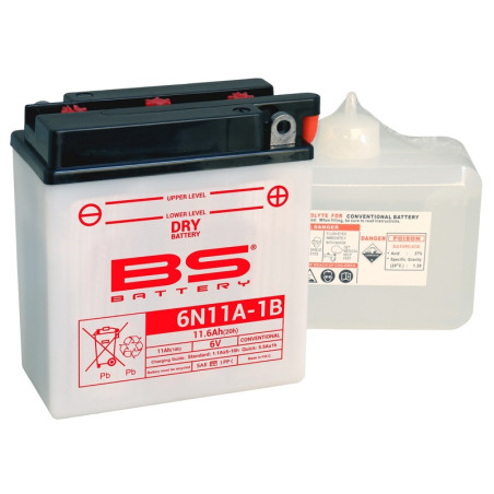 Batterie BS BATTERY conventionnelle avec pack acide - 6N11A-1B pour HUSQVARNA SMS 125, TE 125, WR 125 de 1980 à 2014