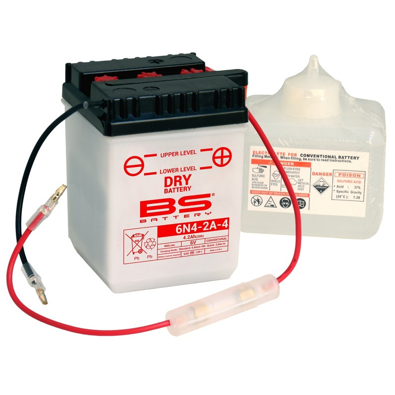 Batterie BS BATTERY conventionnelle avec pack acide - 6N4-2A-4 (6V) pour YAMAHA, SUZUKI, APRILIA et HONDA de 1973 à 1995