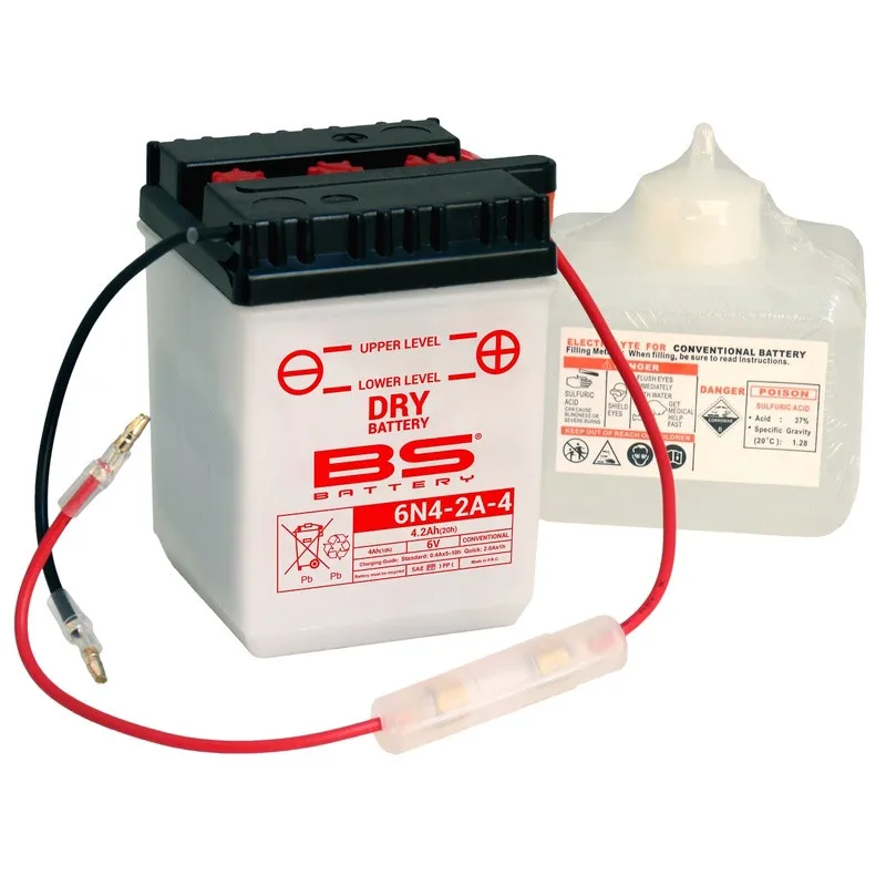 BS BATTERY Battery Conventional with Acid Pack - 6N4-2A-4 (6V) for YAMAHA, SUZUKI, APRILIA and HONDA 1973-1995
