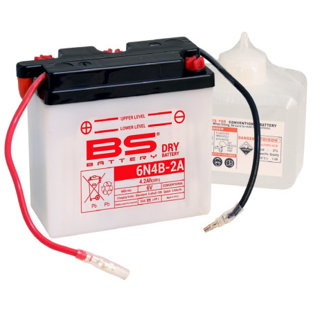 Batterie BS BATTERY conventionnelle avec pack acide - 6N4B-2A pour SUZUKI DS 80, TS 125, TS 125 ER, TS 80 ER et KAWASAKI KDX 175