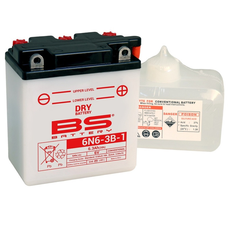 BS BATTERY Konventionelle Batterie mit Säurepack - 6N6-3B-1 für YAMAHA DT 125, XT 250, XT 500 und KAWASAKI KE 100 1982-1996