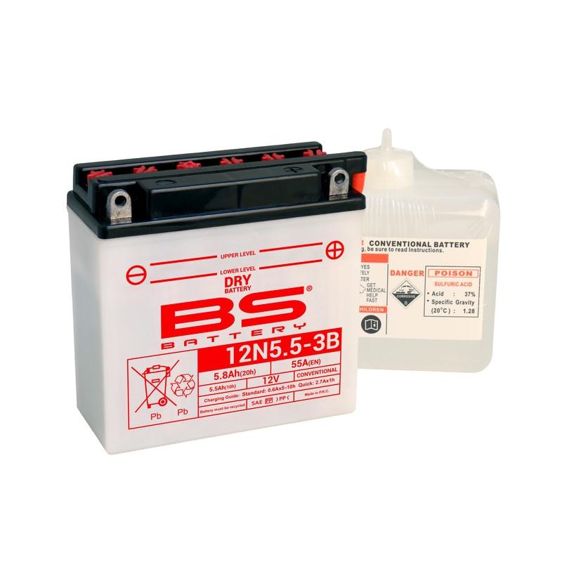BS BATTERY Konventionelle Batterie mit Säurepack - 12N5.5-3B für APRILIA ETX 600, KAWASAKI S1 250 MACH I und YAMAHA YZF 125 BS BATTERY Konventionelle Batterie mit Säurepack - 12N5.5-3B für APRILIA ETX 600, KAWASAKI S1 250 MACH I und YAMAHA YZF 125