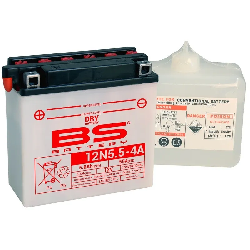 BS BATTERY Battery Conventional with Acid Pack - 12N5.5-4A for YAMAHA TDR 125, TZR 125, WR 125, WR 125 X, YZF 125 1989-2026
