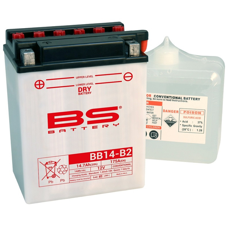 BS BATTERY Battery High performance with Acid Pack - BB14-B2 for POLARIS HAWKEYE 300, RANGER 500 and HONDA XRV 750 AFRICA TWIN