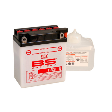 Batterie BS BATTERY Haute-performance avec pack acide - BB3L-B pour YAMAHA DT 125, DT 80, XT 250, XT 350, YTM 200 de 1984 à 2016