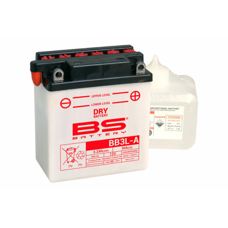 Batterie BS BATTERY Haute-performance avec pack acide - BB3L-A pour HONDA CRM 75, MTX 125 RW et KAWASAKI KDX 125 SR, KDX 200