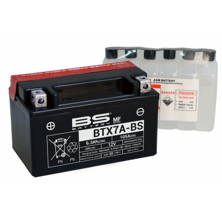 Batería BS BATTERY BTX7A-BS para APRILIA SXV 450, SUZUKI LTZ 90, DAELIM NS 125 y HONDA XL 125 de 1997 a 2025