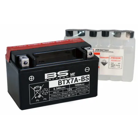 BS BATTERY Battery Maintenance Free with Acid Pack - BTX7A-BS for APRILIA SXV 450, SUZUKI LTZ 90, DAELIM NS 125 and HONDA XL 125