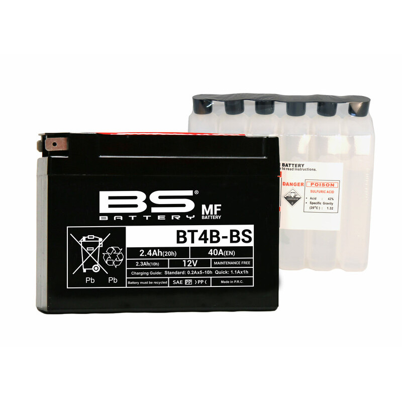Batería BS BATTERY sin mantenimiento con pack de ácido BT4B-BS para YAMAHA TTR 110, TTR 50, TTR 90 y SUZUKI DRZ 70