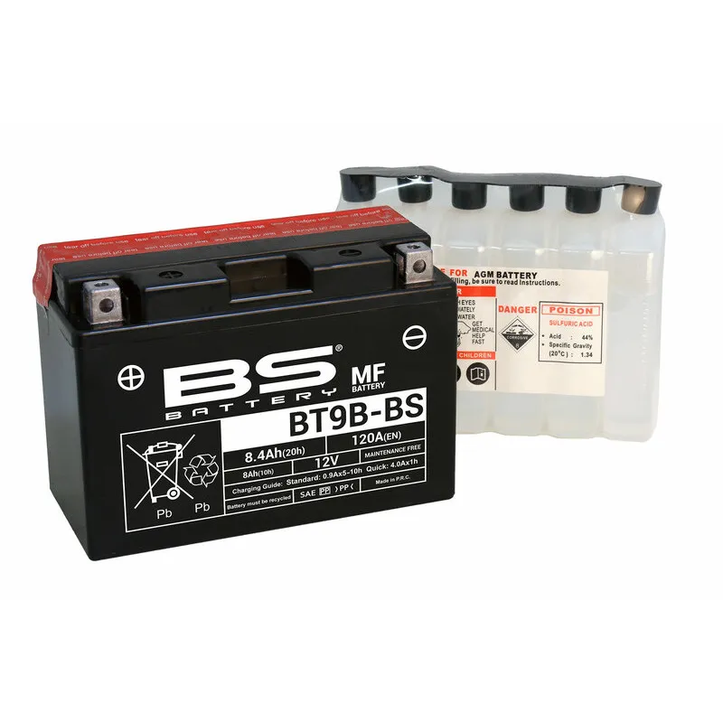 BS BATTERY Battery Maintenance Free with Acid Pack - BT9B-BS for YAMAHA TT 600 RE, XT 660, XT 660 X, YFM 700 RAPTOR 2WD