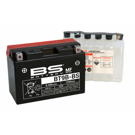 BS BATTERY Wartungsfreie Batterie mit Säurepack - BT9B-BS für YAMAHA TT 600 RE, XT 660, XT 660 X, YFM 700 RAPTOR 2WD 2004-2018