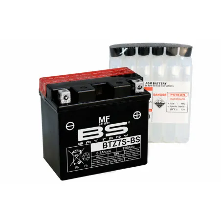 Batterie BS BATTERY sans entretien avec pack acide - BTZ7S-BS pour HUSQVARNA, HUSABERG, HONDA et YAMAHA de 1978 à 2020