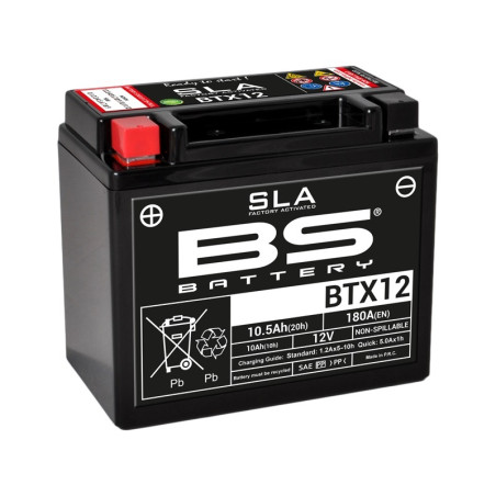 Batterie BS BATTERY SLA sans entretien activé usine - BTX12 pour SUZUKI, HONDA, POLARIS et KAWASAKI de 1985 à 2026