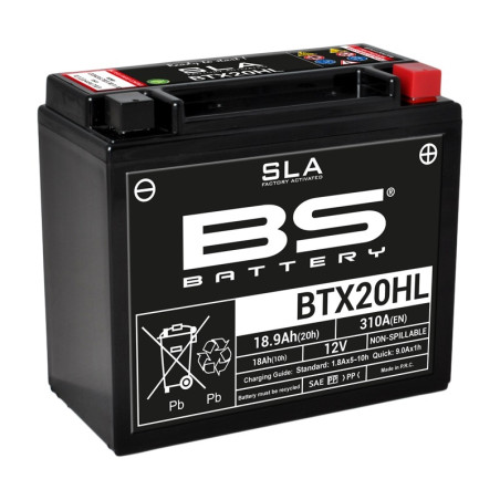 Batterie BS BATTERY SLA sans entretien activé usine - BTX20HL pour CAN-AM, POLARIS et YAMAHA de 2007 à 2023