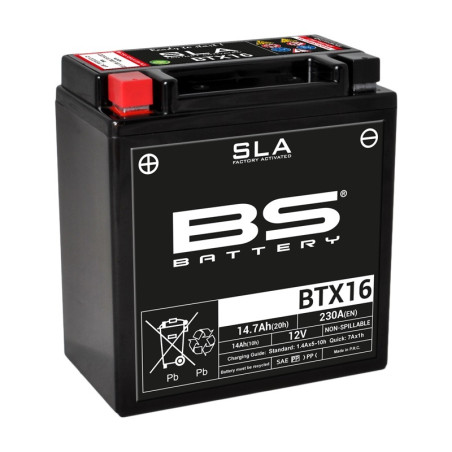 Batterie BS BATTERY SLA sans entretien activé usine - BTX16 pour SUZUKI LT-A 500 VINSON AUTOMATIC 4WD, LT-F 500 QUADRUNNER 4WD