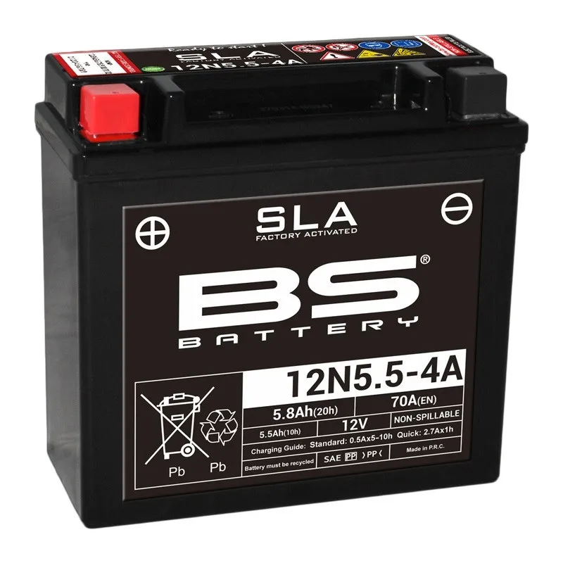 BS BATTERY SLA Battery Maintenance Free Factory Activated - 12N5.5-4A/4B for YAMAHA TDR 125, TZR 125, WR 125, WR 125 X, YZF 125