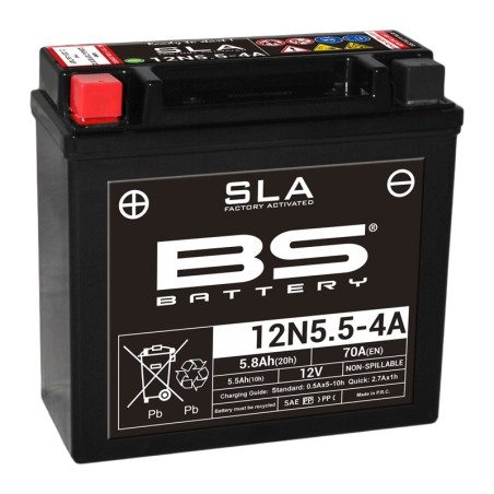 BS BATTERY SLA Wartungsfreie Batterie Werkseitig aktiviert - 12N5.5-4A/4B für YAMAHA TDR 125, TZR 125, WR 125, WR 125 X, YZF 125