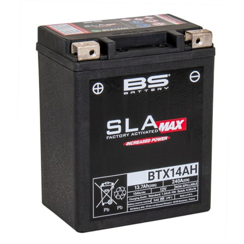 Batterie BS BATTERY SLA Max sans entretien activé usine - BTX14AH MAX FA pour POLARIS et YAMAHA de 1986 à 2018
