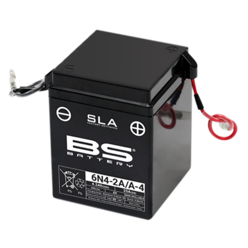 Batería BS BATTERY SLA sin mantenimiento activada de fábrica - 6N4-2A/A-4 para YAMAHA, HONDA, SUZUKI y APRILIA de 1973 a 1995