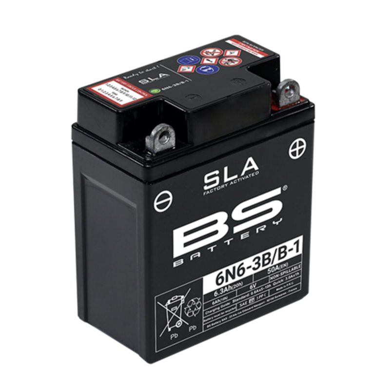 Batería BS BATTERY SLA sin mantenimiento activada de fábrica - 6N6-3B/B-1 para YAMAHA DT 125 MX, XT 500 y KAWASAKI KE 100