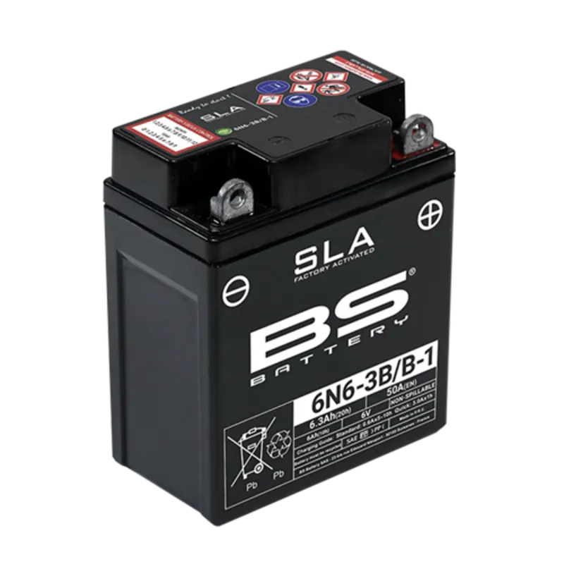 BS BATTERY SLA Battery Maintenance Free Factory Activated - 6N6-3B/B-1 for YAMAHA DT 125, DT 125 MX, XT 500 and KAWASAKI KE 100