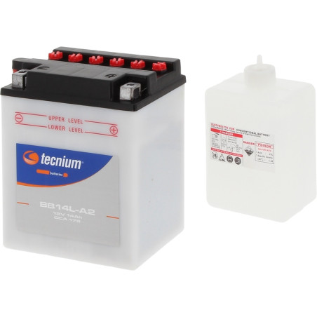 Batterie TECNIUM conventionnelle avec pack acide - BB14L-A2 pour APRILIA, KAWASAKI, GILERA et HONDA de 1978 à 2013