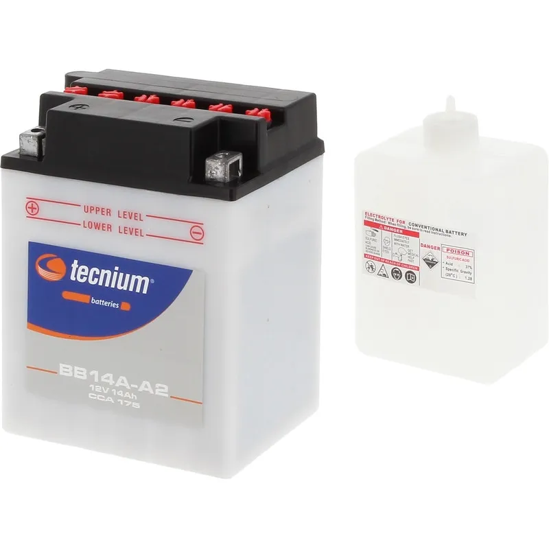 TECNIUM Battery Conventional with Acid Pack - BB14A-A2 for POLARIS, KAWASAKI, SUZUKI and YAMAHA 1985-2020