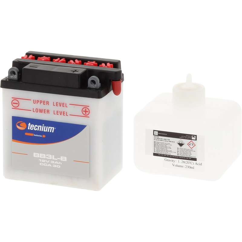 TECNIUM Battery Conventional with Acid Pack - BB3L-B for YAMAHA DT 125, DT 80, XT 250, XT 350, YTM 200 1984-2016
