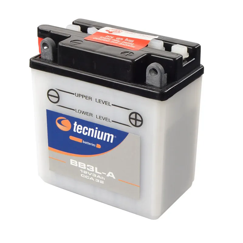 TECNIUM Battery Conventional with Acid Pack - BB3L-A for HONDA CRM 75, MTX 125 RW, XL 600 and KAWASAKI KDX 125 SR, KDX 200 TECNIUM Battery Conventional with Acid Pack - BB3L-A for HONDA CRM 75, MTX 125 RW, XL 600 and KAWASAKI KDX 125 SR, KDX 200
