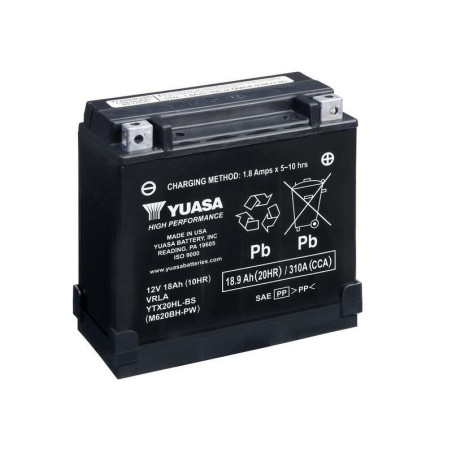 Batterie YUASA sans entretien avec pack acide - YTX20HL-BS-PW pour POLARIS, CAN-AM et YAMAHA de 1992 à 2019