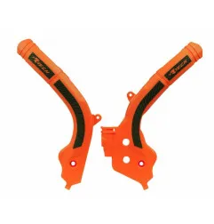 Protections de cadre RACETECH bi-matières orange/noir pour KTM EXC 250, EXC 300, EXCF 250, XCW 125, XCW 150 de 2016 à 2020