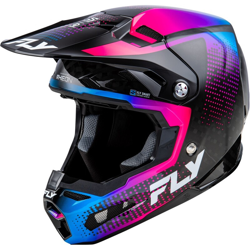 FLY RACING Formula S Carbon Protocol Helm - Schwarz Carbon/Blau/Pink - Größe XL
