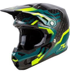 FLY RACING Formula S Carbon Byte Helm - Schwarz Carbon/Teal/Lime