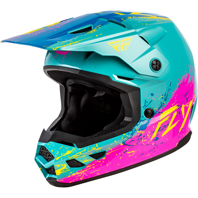FLY RACING Kinetic Drip Jugend Helm - Turquoise/Rosa/Gelb