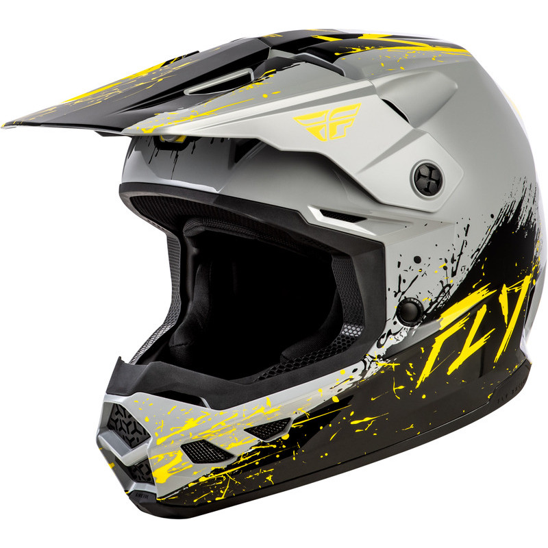 FLY RACING Kinetic Drip Youth Helmet - Grey/Black/Yellow FLY RACING Kinetic Drip Youth Helmet - Grey/Black/Yellow