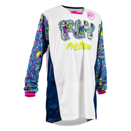 FLY RACING Kinetic Mesh Mutant Jugendjersey - Weiß/Blau/Multi
